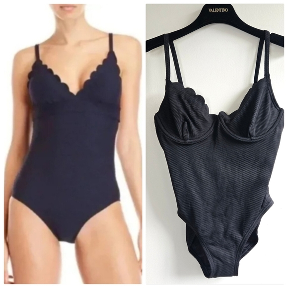 New Kate Spade Maillot Scallop Black One Piece Swimsuit Small NWT - Picture 1 of 8